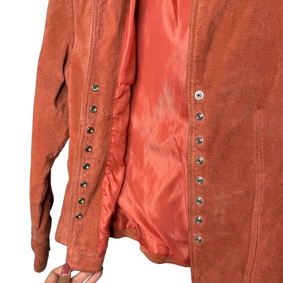 Live a Little Vintage Leather Jacket Small Genuine Suede Rust Orange Y2K Western - Picture 8 of 12